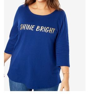 Woman Within BLUE Shine Bright Tee NEW 1X
